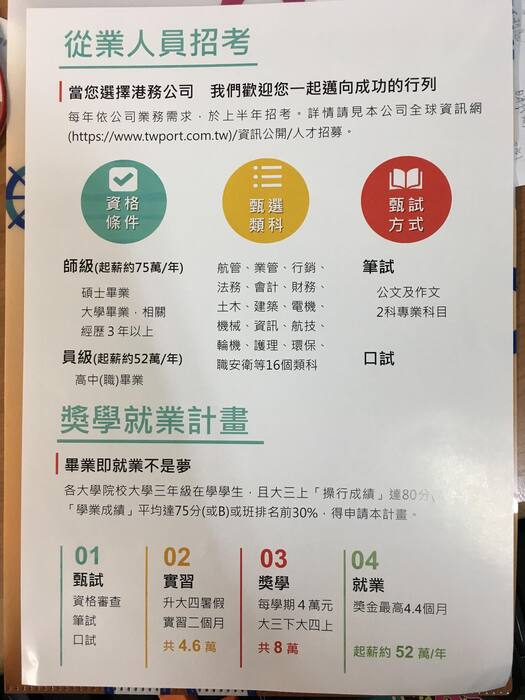 港務公司發送的招募文宣（吳淑貞  攝）圖片
